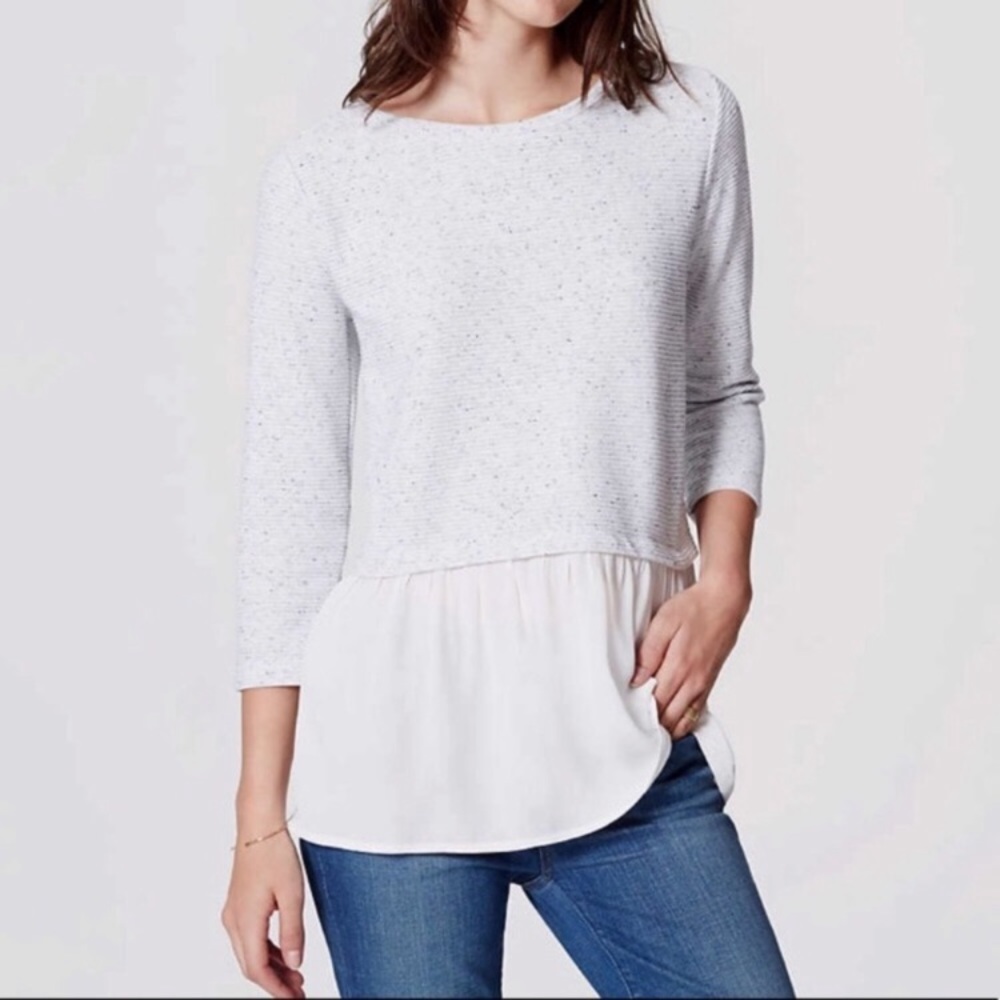 LOFT Mixed Media Ribbed Layered Peplum Top Blouse - Picture 4 of 8